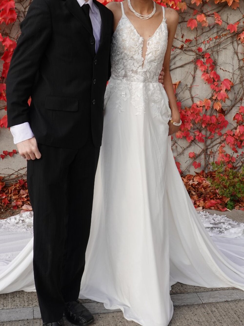 Wedding Dress with Train, Backless V-Neck Spaghetti Strap